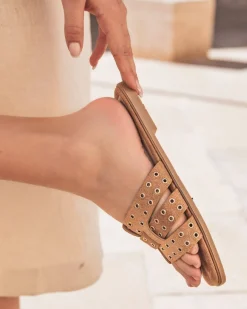 Best Casual Mode Sandale femme plate confort - Béatrice Camel