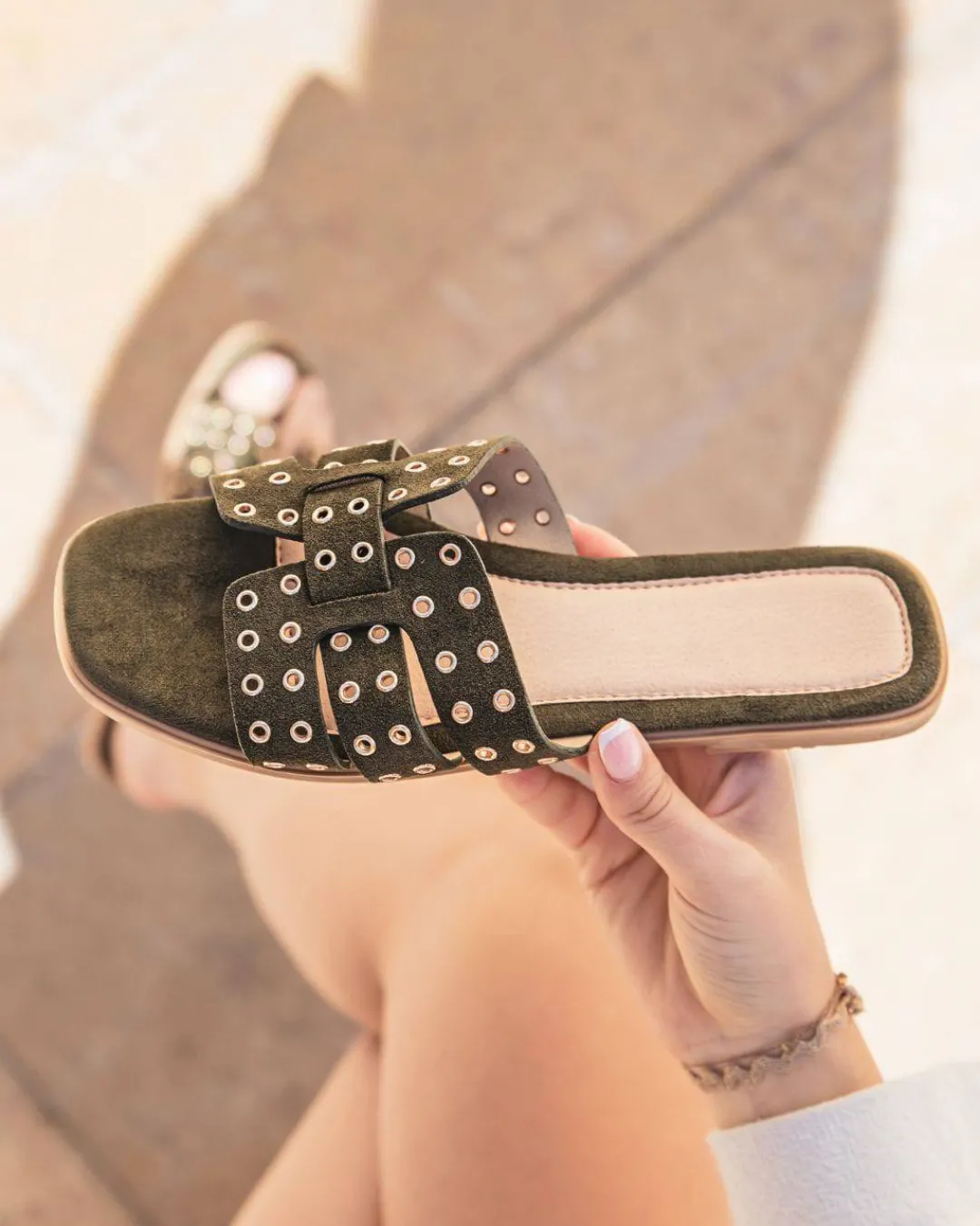 Clearance Casual Mode Sandale femme plate confort - Béatrice Kaki