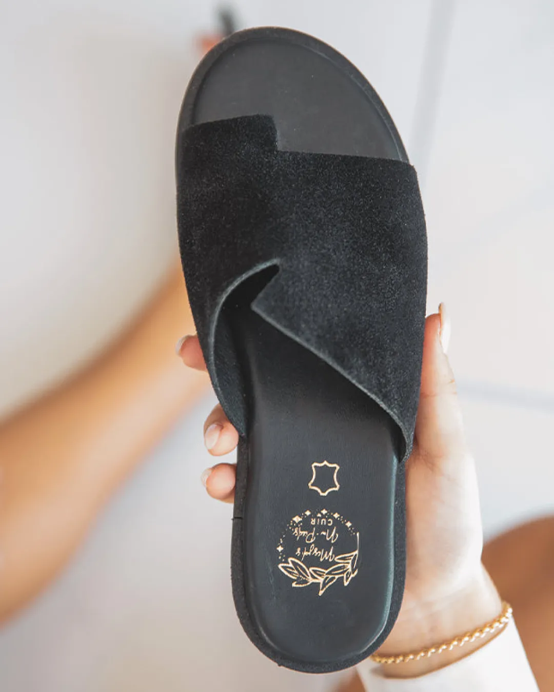 Sale Casual Mode Sandale femme plate en cuir mule - MJNP101 Noir
