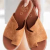 New Casual Mode Sandale femme plate en cuir mule - MJNP101 Camel