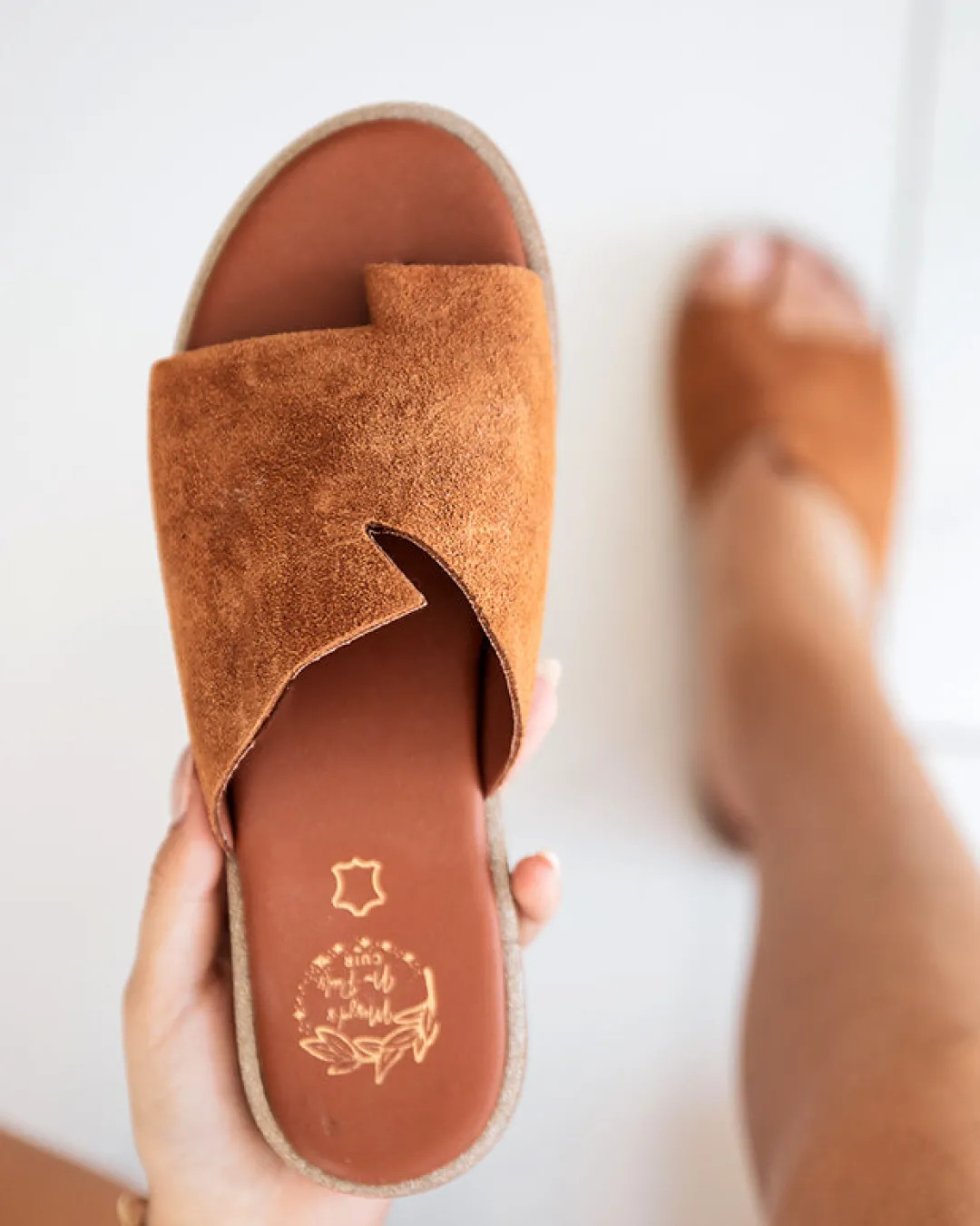 New Casual Mode Sandale femme plate en cuir mule - MJNP101 Camel