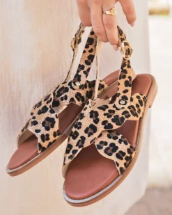 Discount Casual Mode Sandale femme plate léopard en CUIR - MJNP86 Leopard