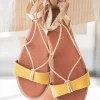 Online Casual Mode Sandale femme plate moutarde en CUIR - MJNP87 Jaune