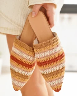 Clearance Casual Mode Sandale femme plate mule multicolore - Helga Taupe
