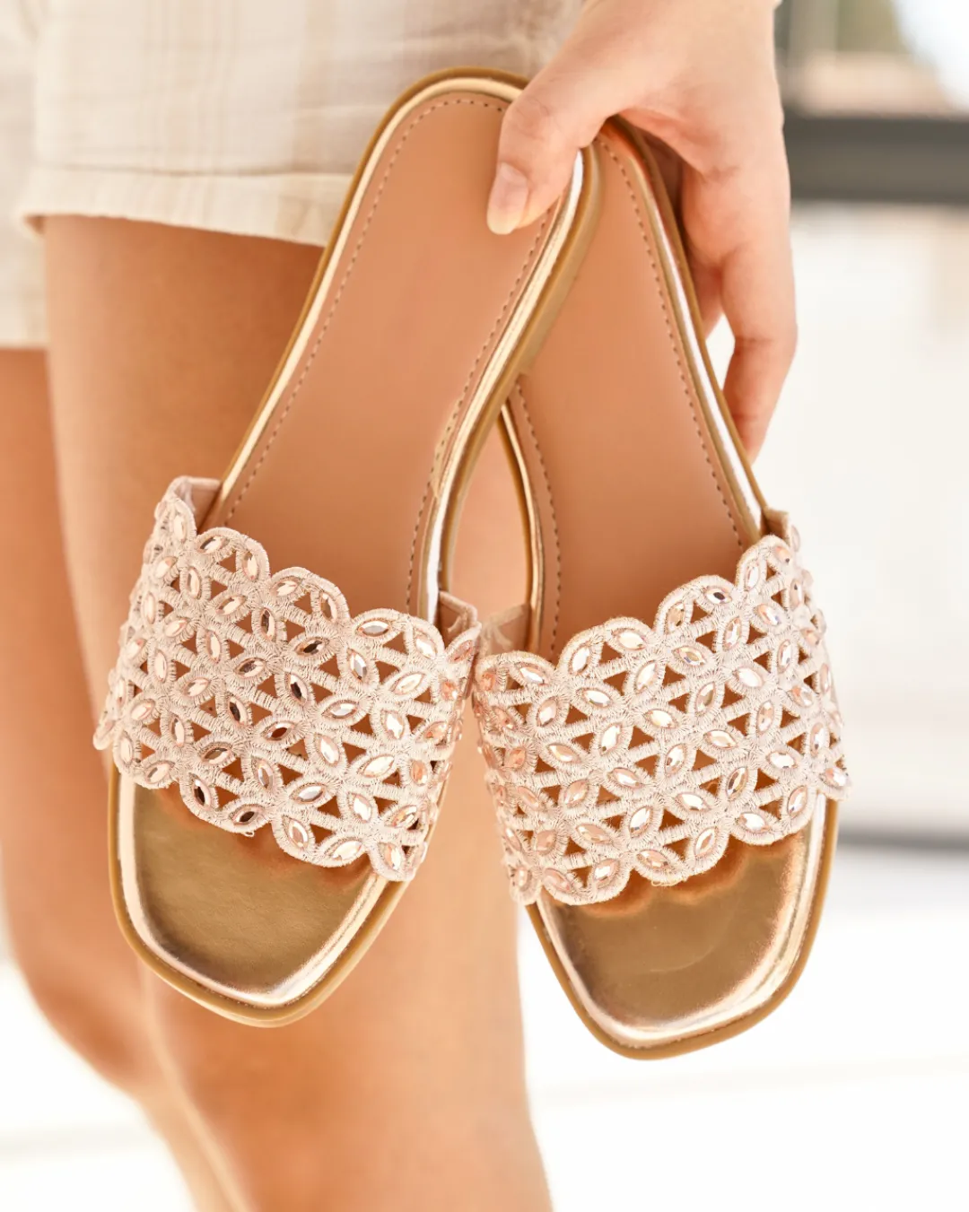 Online Casual Mode Sandale femme plate mule champagne - Tamara Nude