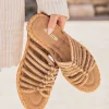 New Casual Mode Sandale femme plate mule - Clelie Camel