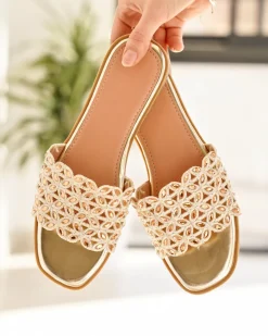 New Casual Mode Sandale femme plate mule dée - Tamara Or
