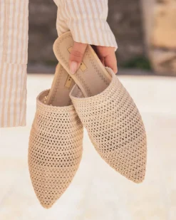 Hot Casual Mode Sandale femme plate mule - Simone Beige