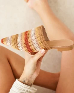 Clearance Casual Mode Sandale femme plate mule multicolore - Helga Taupe