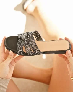 Discount Casual Mode Sandale femme plate mule e - Octavia Noir