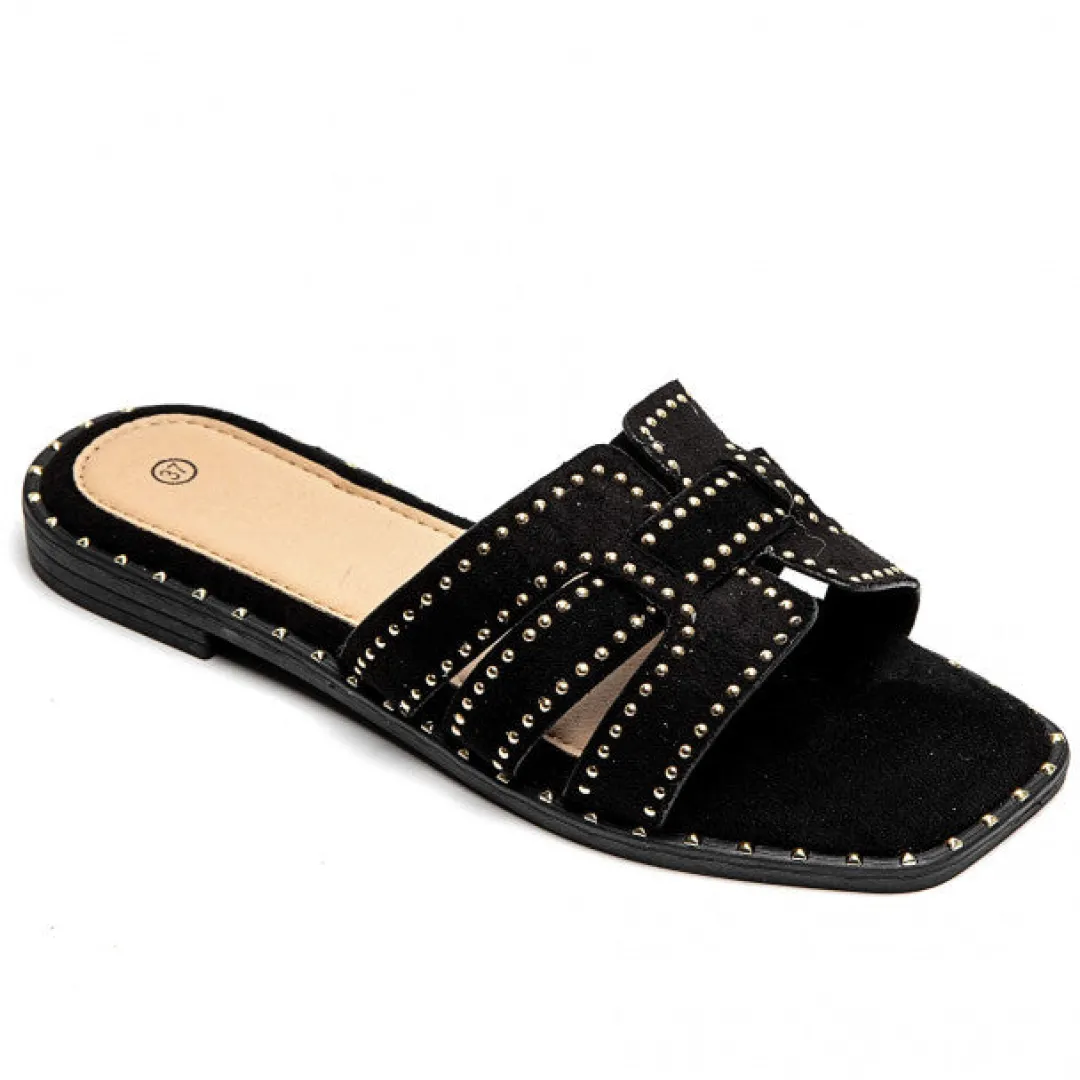 Clearance Casual Mode Sandale femme plate mule e - Nadège Noir