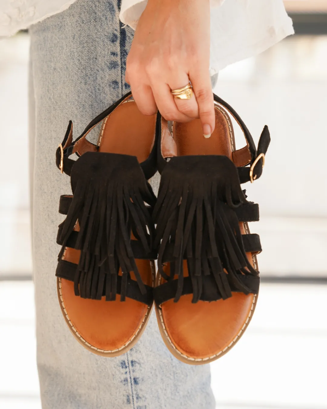 Outlet Casual Mode Sandale femme plate e - Laura Noir