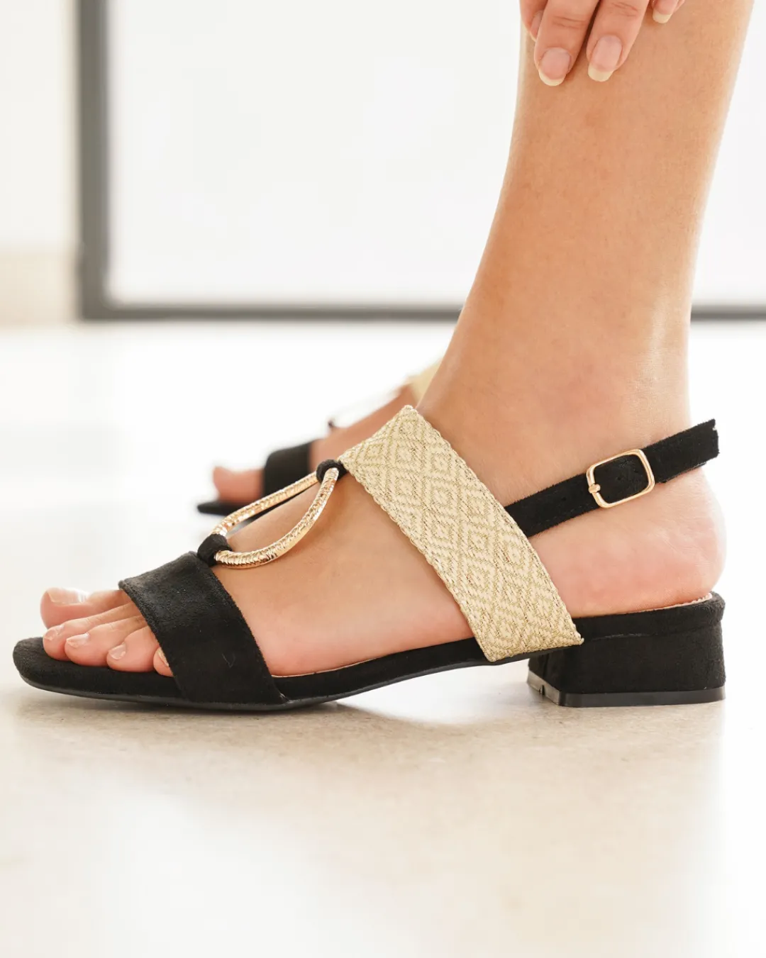 Outlet Casual Mode Sandale femme plate e - Jessica Noir