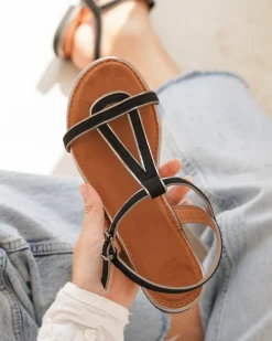 Best Casual Mode Sandale femme plate e - Stecy Noir