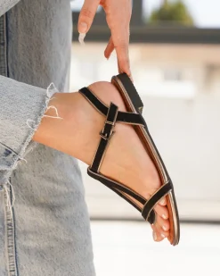 Best Casual Mode Sandale femme plate e - Stecy Noir
