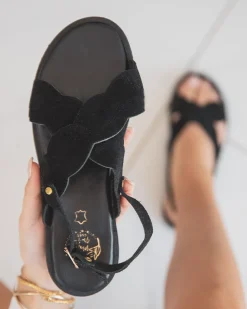 Best Casual Mode Sandale femme plate e en CUIR - MJNP86 Noir