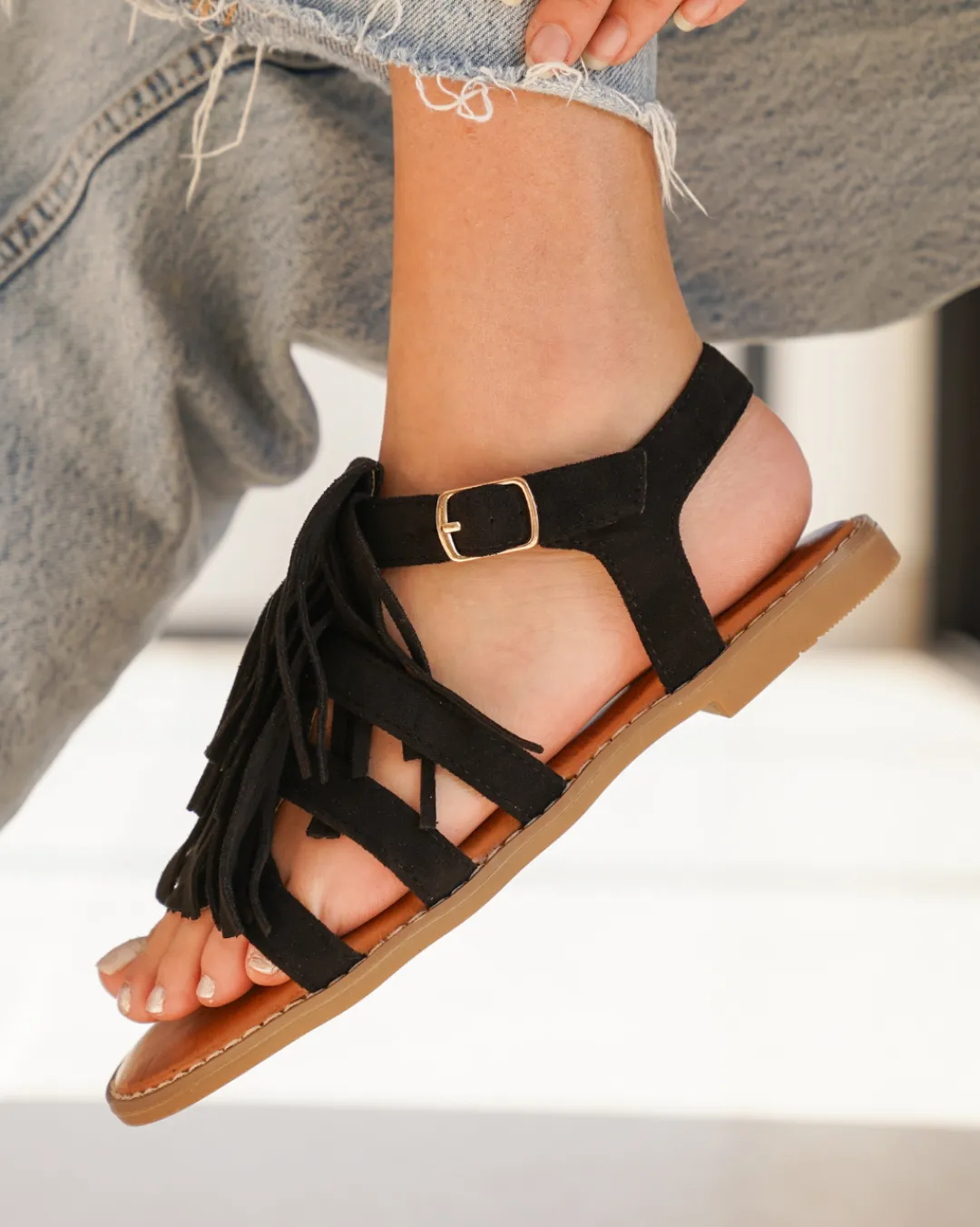 Outlet Casual Mode Sandale femme plate e - Laura Noir