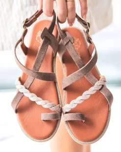 New Casual Mode Sandale femme plate en CUIR - MJNP89 Taupe