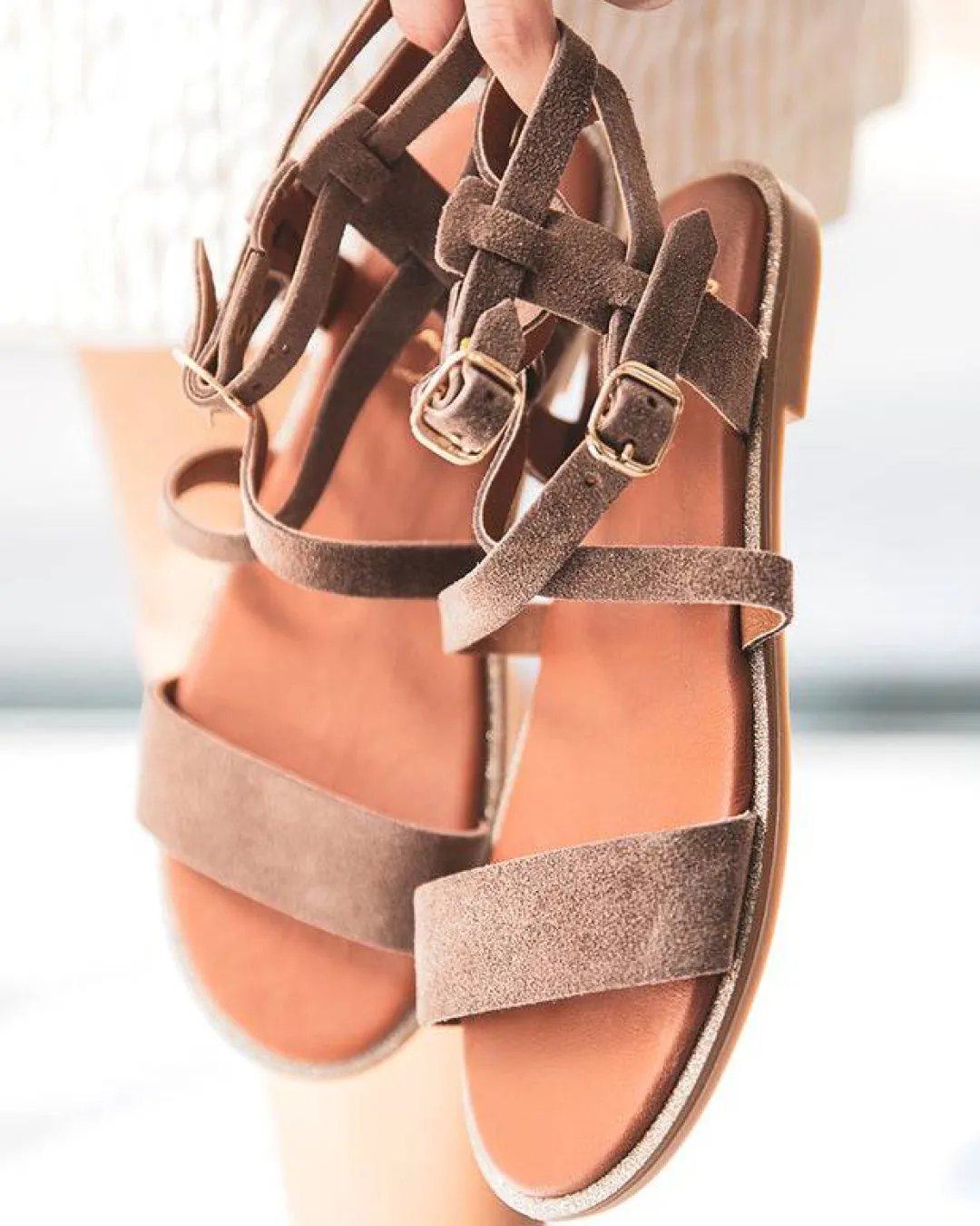 Fashion Casual Mode Sandale femme plate en CUIR - MJNP84 Taupe