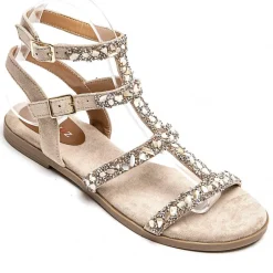 Fashion Casual Mode Sandale femme plate taupe spartiate - Halona Beige