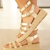 Discount Casual Mode Sandale femme platefme spartiate dée - Débah Or
