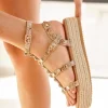 Fashion Casual Mode Sandale femme platefme spartiate motif serpent - Gegette Or
