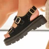 Fashion Casual Mode Sandale femme plateforme e - Galina Noir