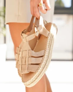Fashion Casual Mode Sandale femme plateforme espadrille - Elvire Taupe