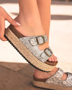 Outlet Casual Mode Sandale femme plateforme mule ées - Bétina Argent