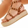 Outlet Casual Mode Sandale femme plateforme spartiate - Georgette Camel