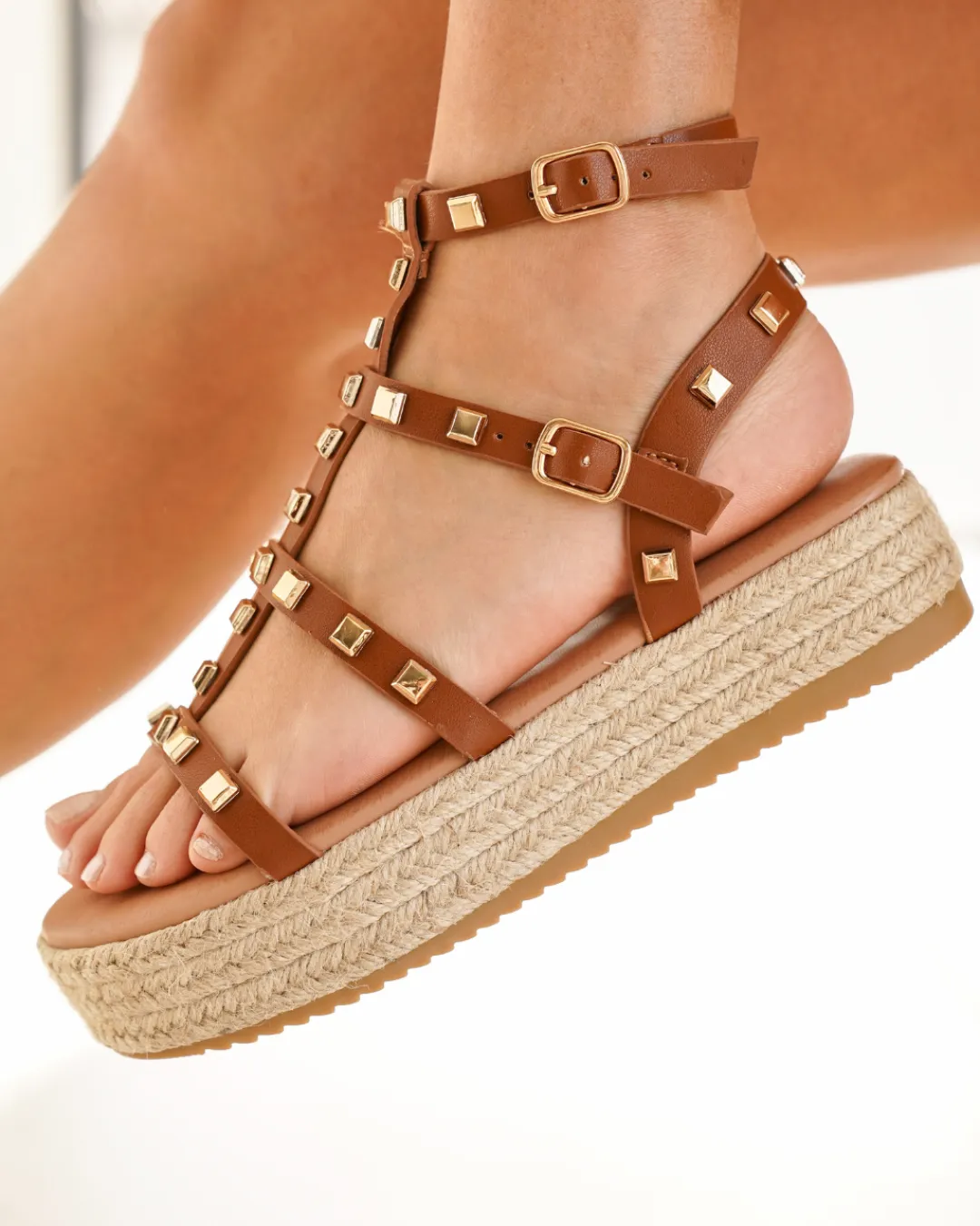 Outlet Casual Mode Sandale femme plateforme spartiate - Georgette Camel