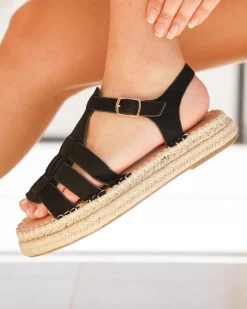 Outlet Casual Mode Sandale femme plateforme espadrille e - Elvire Noir