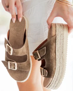 Outlet Casual Mode Sandale femme plateforme mule en CUIR - MJNP94 Kaki