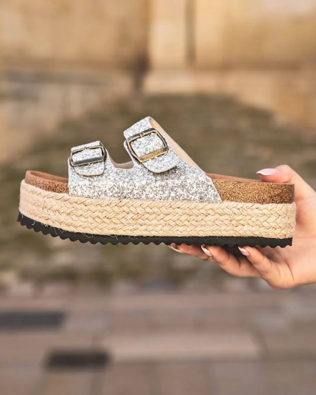 Outlet Casual Mode Sandale femme plateforme mule ées - Bétina Argent
