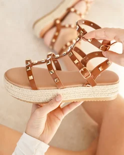 Outlet Casual Mode Sandale femme plateforme spartiate - Georgette Camel