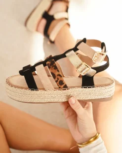 Hot Casual Mode Sandale femme plateforme e - Hélena Noir