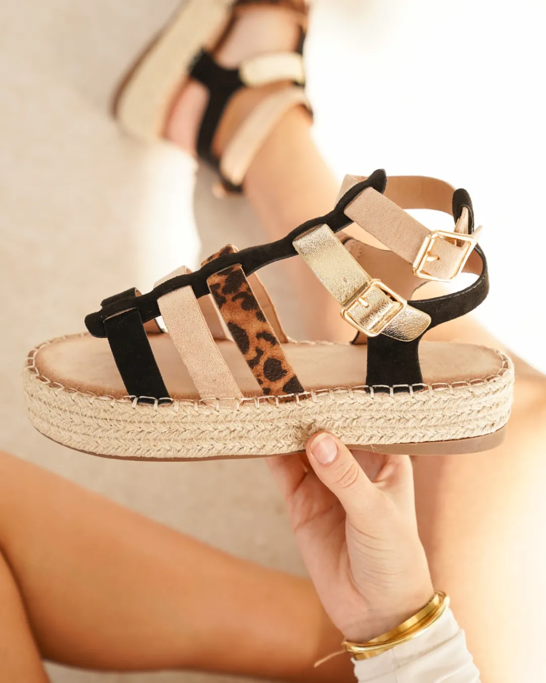 Hot Casual Mode Sandale femme plateforme e - Hélena Noir