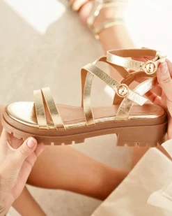 Outlet Casual Mode Sandale femme platefme dée - Jolene Or