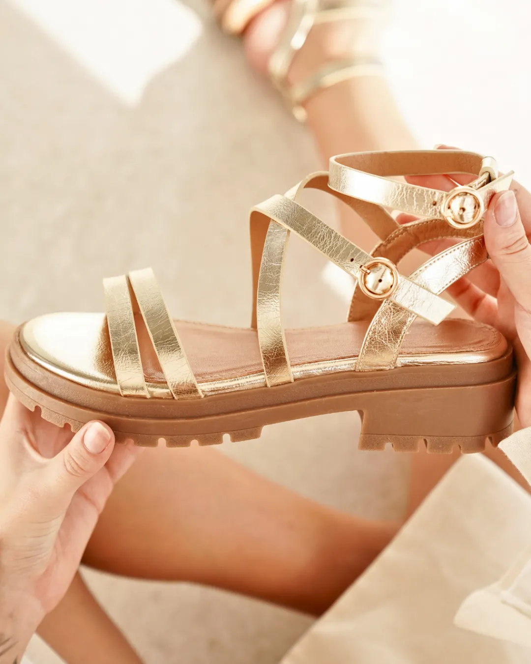 Outlet Casual Mode Sandale femme platefme dée - Jolene Or