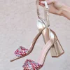 Best Casual Mode Sandale femme talon carré multicolore - Valérie Rose