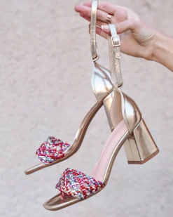 Best Casual Mode Sandale femme talon carré multicolore - Valérie Rose