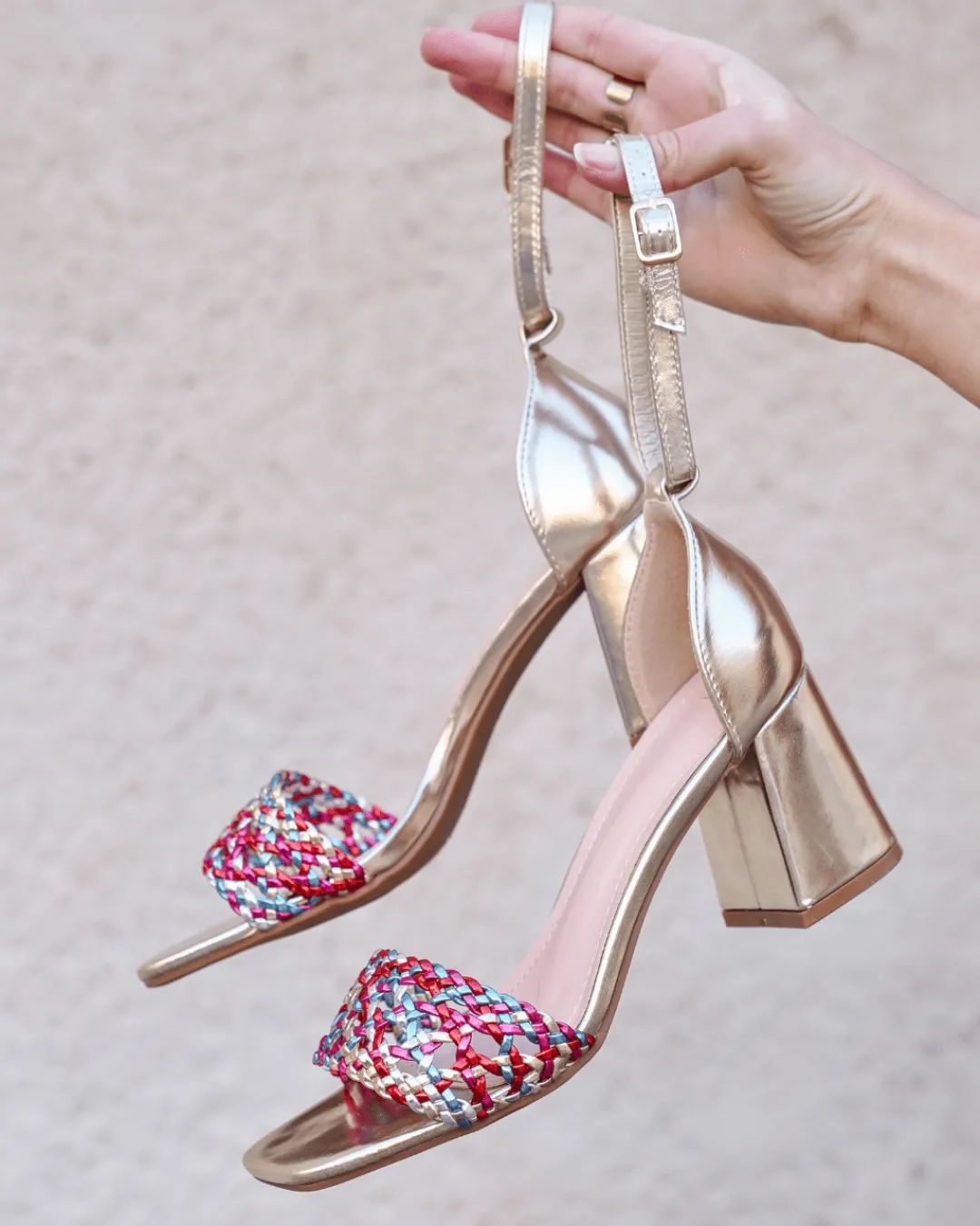 Best Casual Mode Sandale femme talon carré multicolore - Valérie Rose