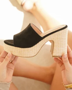 Hot Casual Mode Sandale femme talon carré e - Sabrina Noir