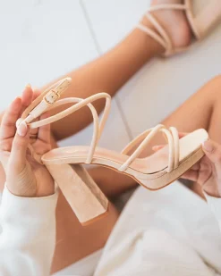 Outlet Casual Mode Sandale femme talon carré - Léna Beige