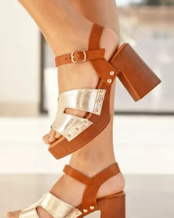 New Casual Mode Sandale femme talon carré dée - Elida Or