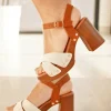 Hot Casual Mode Sandale femme talon carré he - Marion Blanc