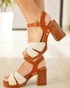 Hot Casual Mode Sandale femme talon carré he - Marion Blanc