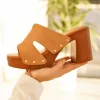 Clearance Casual Mode Sandale femme talon carré mule - Donia Camel