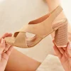 Best Casual Mode Sandale femme talon carré - Laurence Beige