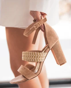 Fashion Casual Mode Sandale femme talon carré - Louise Camel